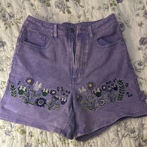 Her Universe Disney Purple Floral Embroidered Jean Shorts